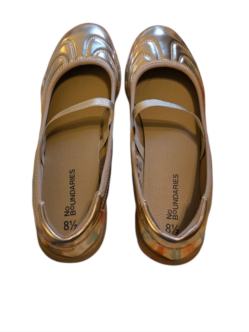 No Boundaries Gold Mary Jane Flats Size 8 1/2 Y2k 90's Balletcore NWT